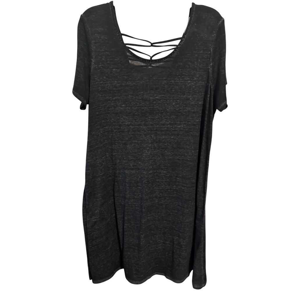 Just Be Heather Charcoal Crisscross Strappy back detail 1X dress or swim cover